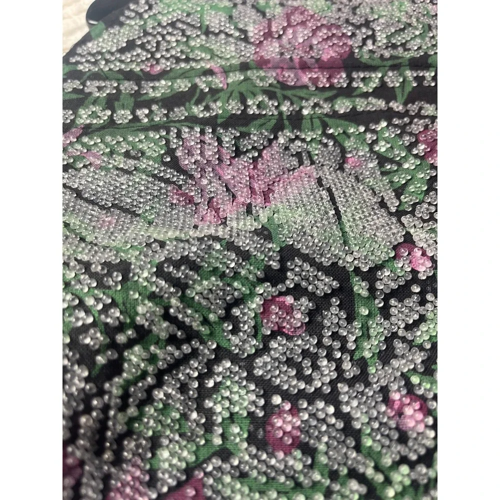 Vintage Large Beaded‎ Floral Bag , acrylic handles Boho